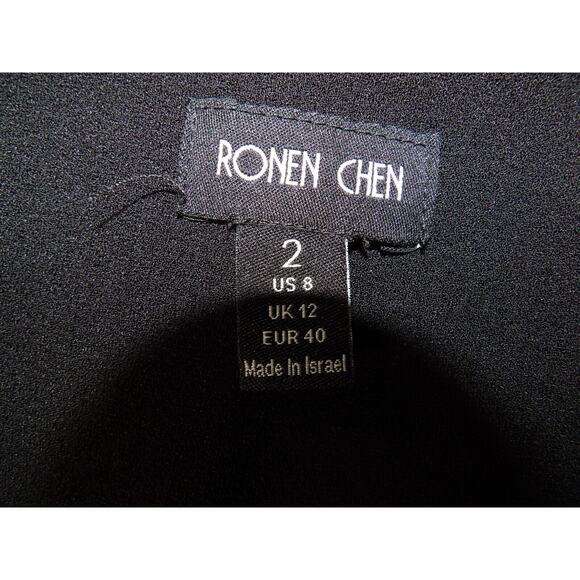 Ronen Chen Shift Dress US Sz 8 Pleated Scoop Neck Knee Length Modest Minimalist - Picture 3 of 13